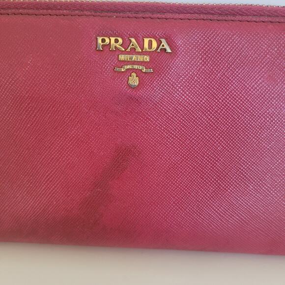 PRADA Authentic Pink Saffiano Leather Logo Wallet Zip Around Large Accordion - Picture 10 of 15